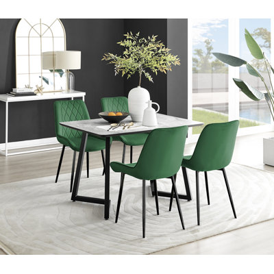 Table de salle à manger et chaises en mélamine effet marbre Carzon - Chaises de salle à manger en similicuir de luxe