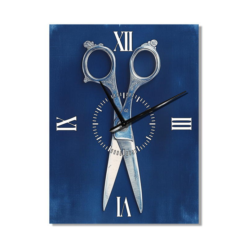Ciseaux de couture bleus de Prusse I - Grande horloge murale industrielle, H 32 po x l 24 po - Rectangle