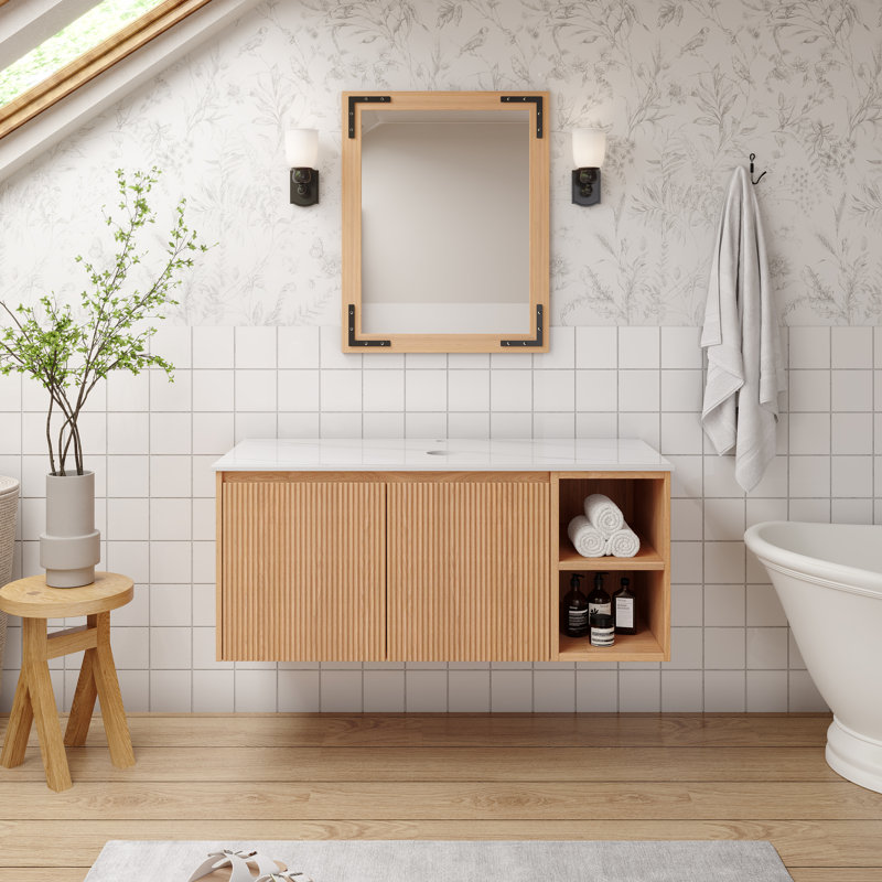 Meuble-lavabo 36 po sans lavabo supérieur, armoire de rangement moderne avec 2 portes à fermeture douce et 2 compartiments ouverts