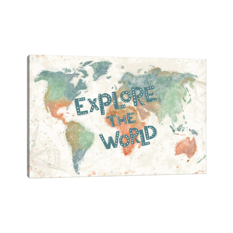 "Explore the World I" par Véronique Charron - Art textuel sur toile tendue, H 26 po x l 40 po x P 1,5 po