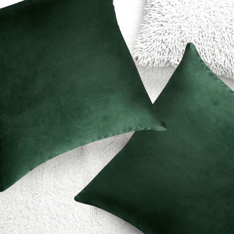 Ensemble de 2 housses de coussin en velours de couleur unie, H 20 po x l 20 po, Vert foncé