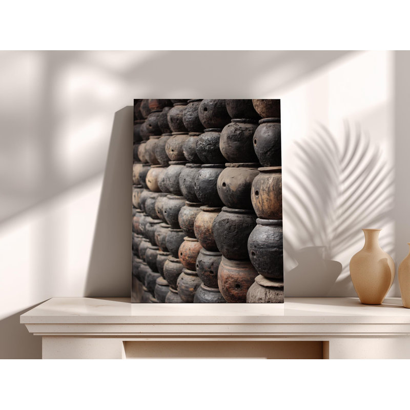 Art mural rustique de poterie, toile de décor Wabi-Sabi - impression de pots en argile antique, art abstrait de ton de terre minimaliste pour maison de campagne moderne