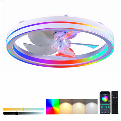 Modern RGB Dimmable Flush Mount Ceiling Fan White