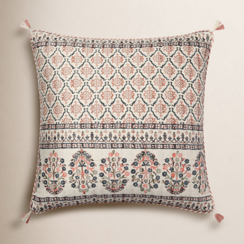 Tassels 100% Cotton Reversible Throw Pillow, Polyester/Polyfill