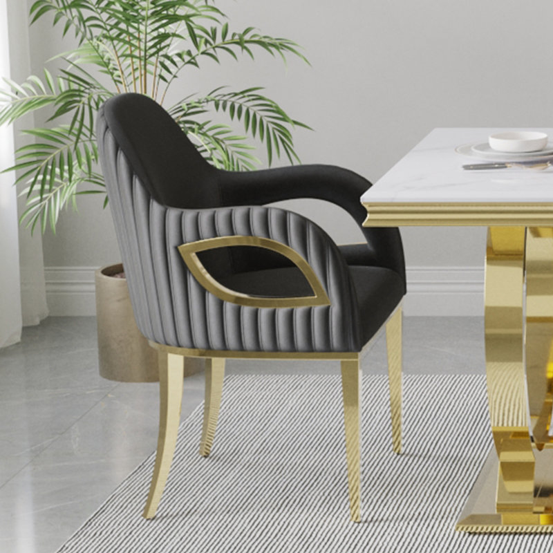 Chaise de salle à manger revêtue de velours Mansel, Or, Noir