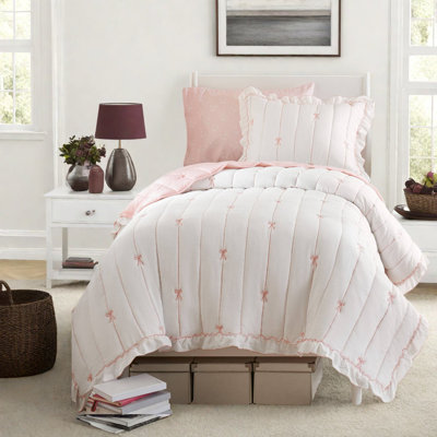 Charming Pink Quilt Bedding Set, Soft Microfiber Twin Xl For Romantic Bedrooms