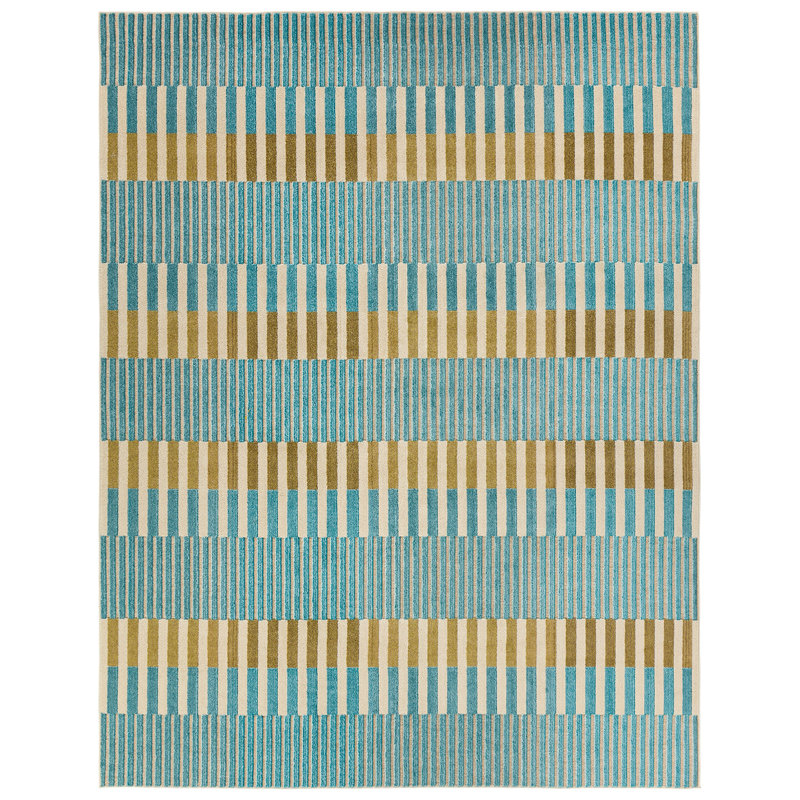 Tapis bleu à motif géométrique, Rectangulaire 2 pi x 3 pi