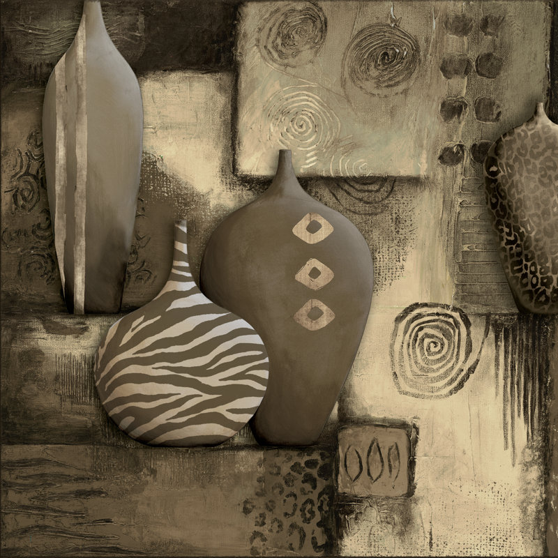 Greige Ethno Pots 2 - Wrapped Canvas Print, 30cm H x 30cm W x 3.8cm D
