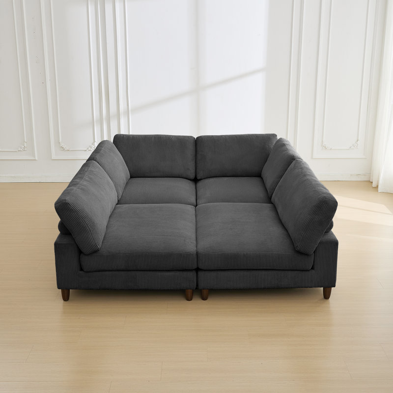 Canapé modulaire en velours côtelé de 132 po de largeur 132 pièces, Velours côtelé gris