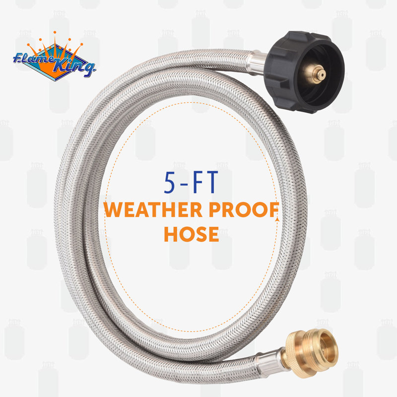 5-Foot Steel Braided Propane Adapter Hose with Brass Fittings