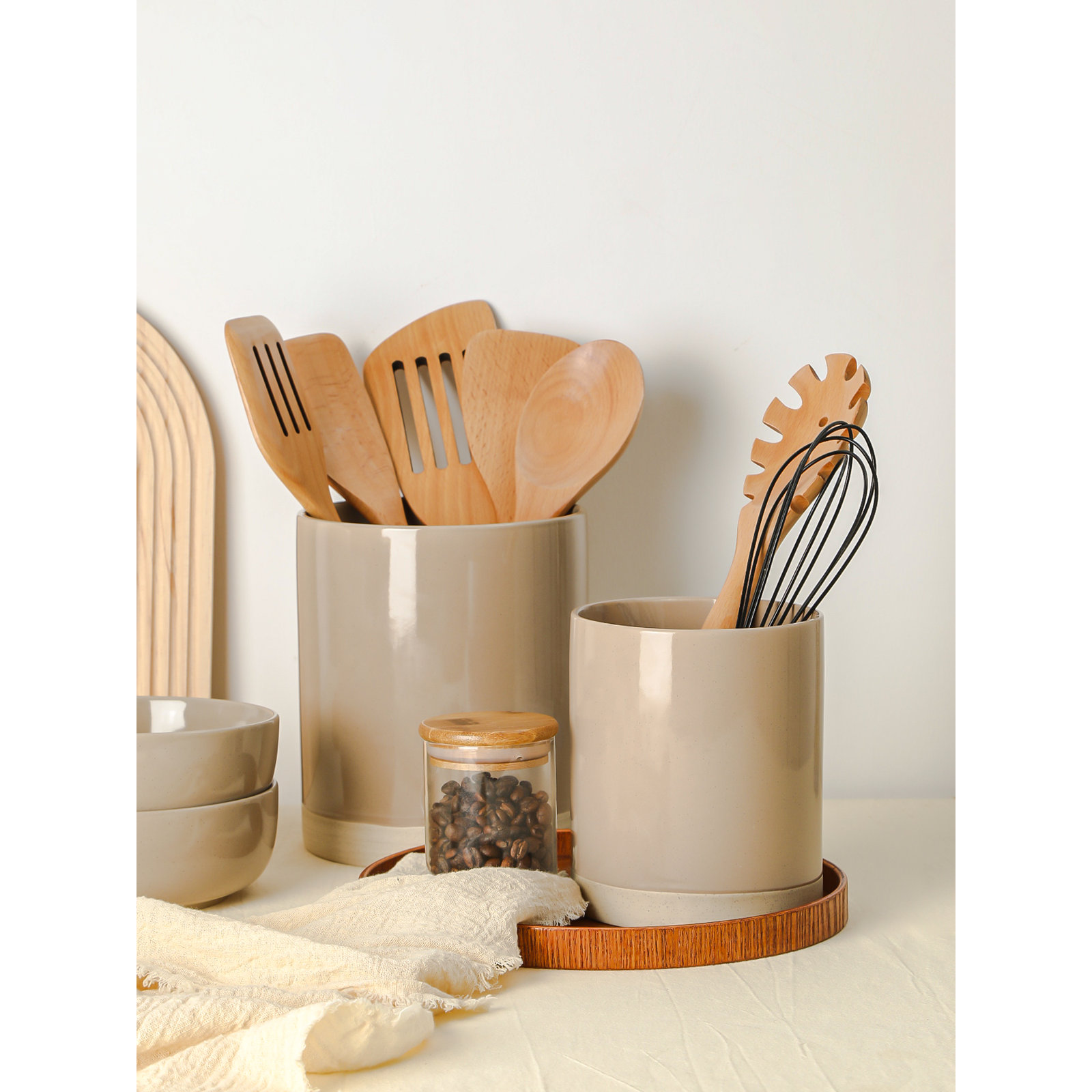  Milkyway 2-Piece Kitchen Utensil Holder For Countertop, Brown