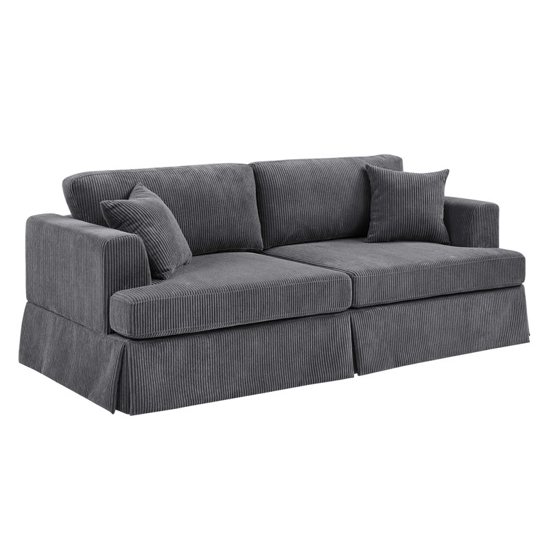 Canapé Aukusti, Velours côtelé gris, H 33 po x l 84,5 po x P 39 po