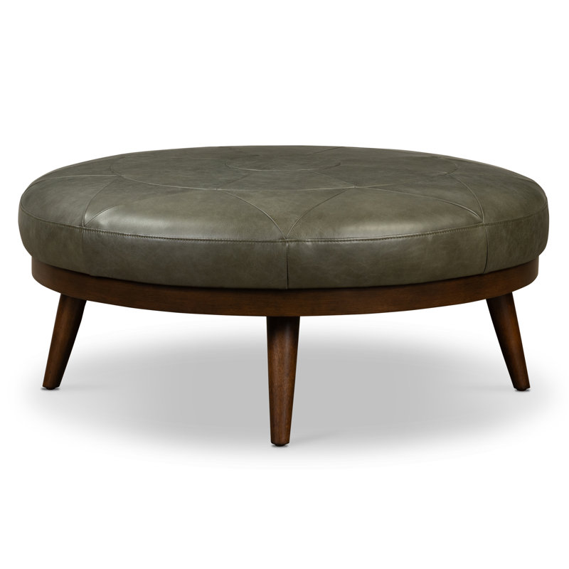 Gio Full-Grain Genuine Italian Leather Ottoman, Olivine Green
