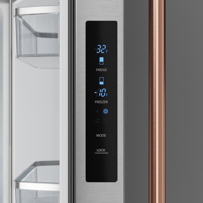 Réfrigérateur à profondeur de comptoir à porte française de 30 pouces et 17,7 pieds cubes en acier inoxydable avec quincaillerie Rosegold - RF3017FFD99-RSG