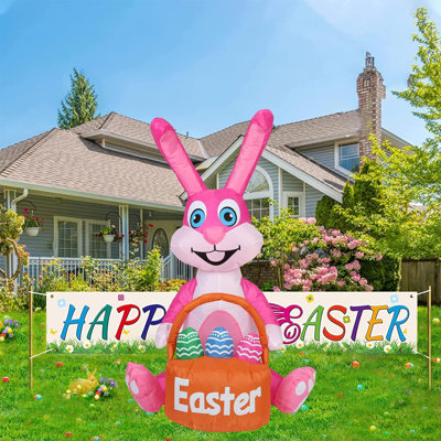 4FT Easter Inflatable Bunny Decorations - Inflatable Easter Bunny With Egg, Easter Blow Up Outdoor Yard Decoration Built-In LED Light For Easter Decor -  The Holiday AisleÂ®, A0E6DFCEDBA34C9AACD26CDACF66B548