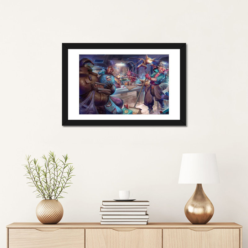 Glitch Gremlin Game Night - reproduction d'art murale - papier d'art encadré, H 16 po x l 24 po, Noir