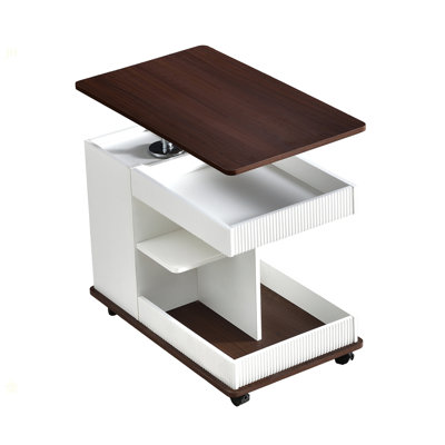 Adjustable End Table With Wheels, Modern Multifunctional Sofa Side Table With Lift-Top, 360°Rotating Top And Storage Space For Living Room, Small Space