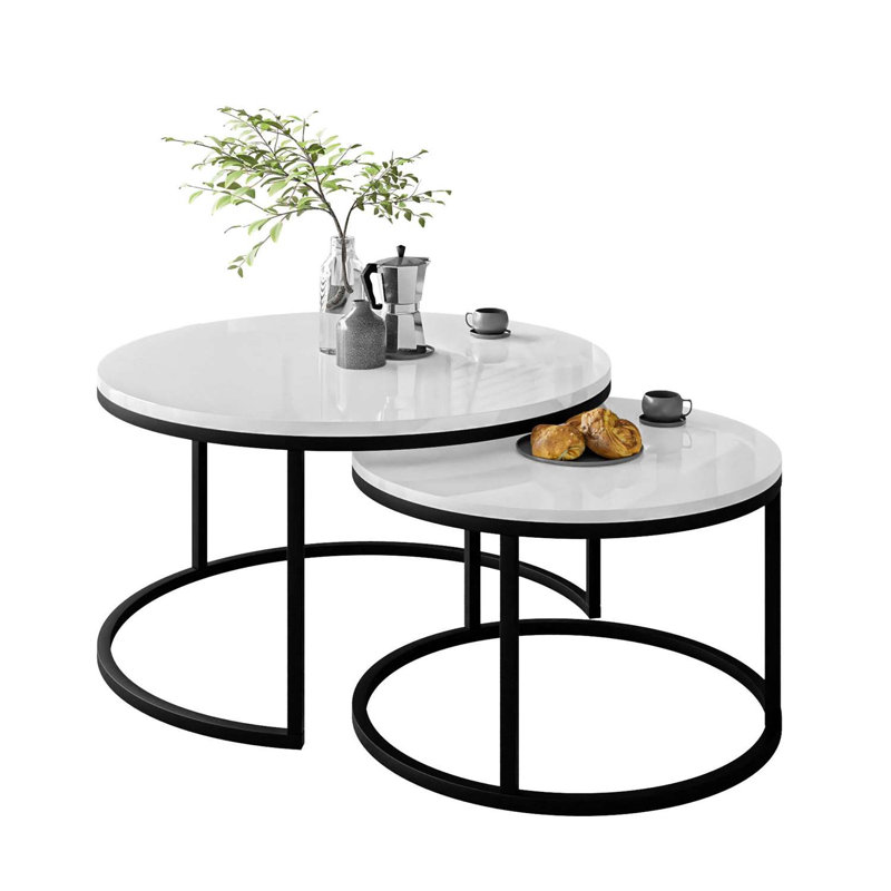 Alford Couchtisch Coffee Table Set, Black/White High Gloss