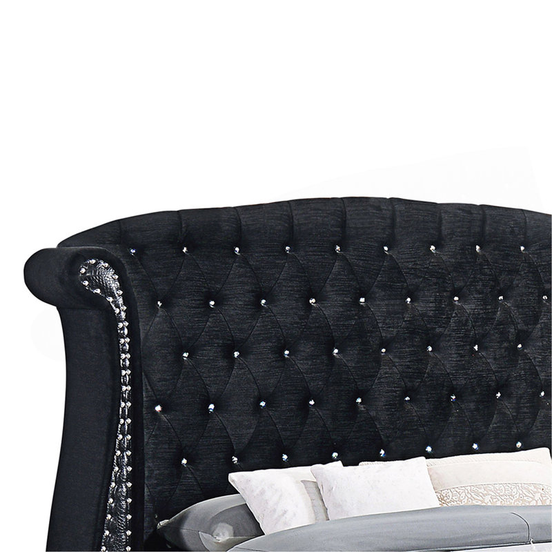 Tamsin Black Upholstered Eastern King Wingback Bed