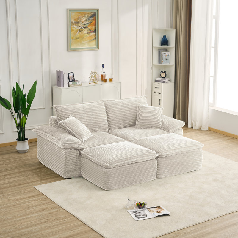 Canapé modulaire Canapé modulaire en tissu Corduroy Cloud Couch, Velours côtelé beige, Bois beige