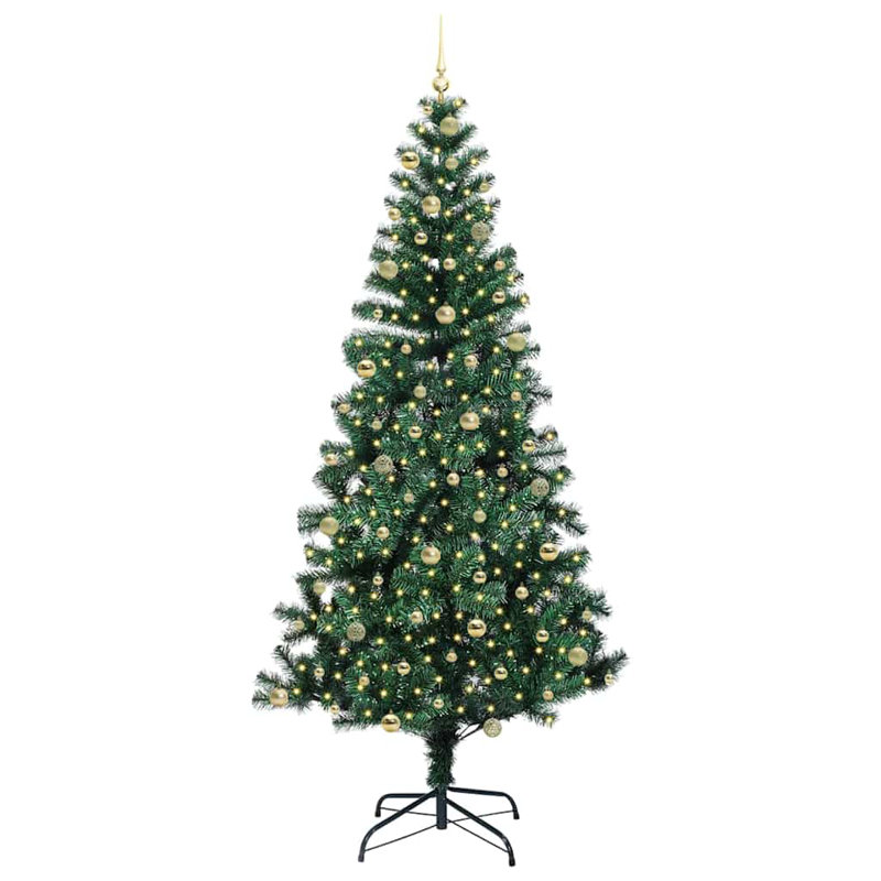 vidaXL Artificial Pre-lit Christmas Tree Green PVC and Metal, 7.87 ft