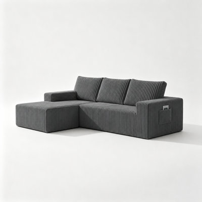 Canapé modulaire en forme de L en flanelle désossée avec siège profond, choix de méridienne orientée vers la gauche, double poches latérales, aucun assemblage requis