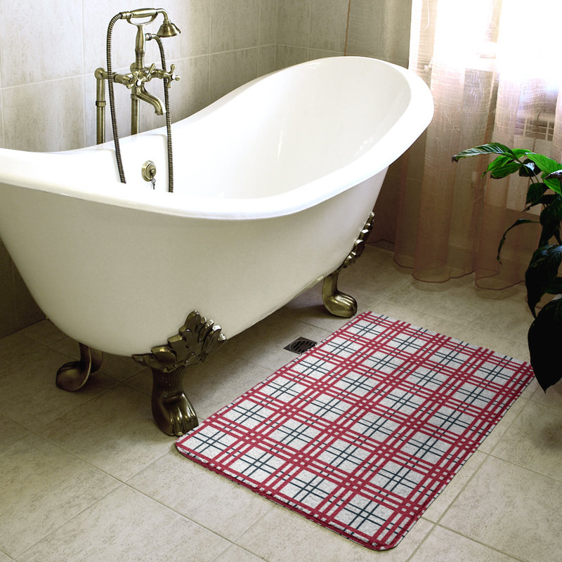 Memory Foam Non-Slip Bath Rug, 17" W x 24" L, Pink/White 2