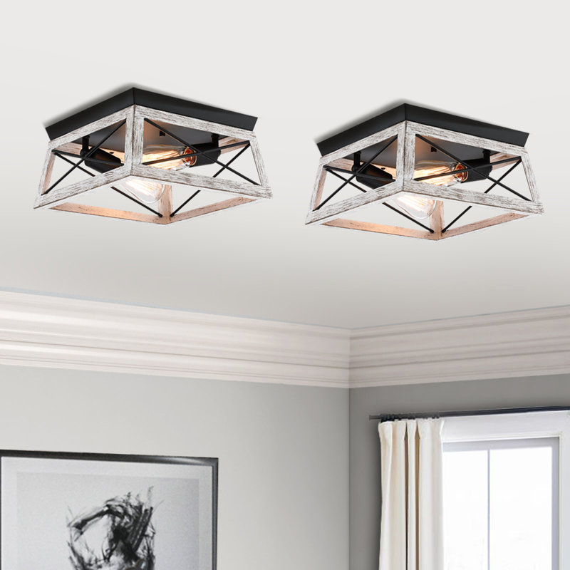 2-Light Flush Mount with Barnwood Accents, White