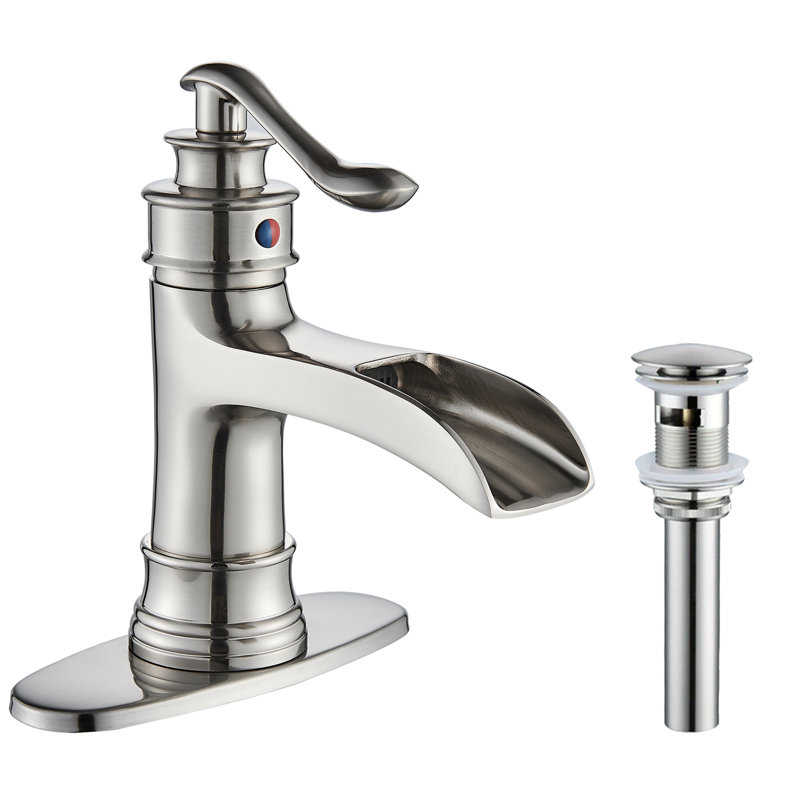 Single-Hole Single-handle Bathroom Faucet with Drain Assembly, Brushed Nickel