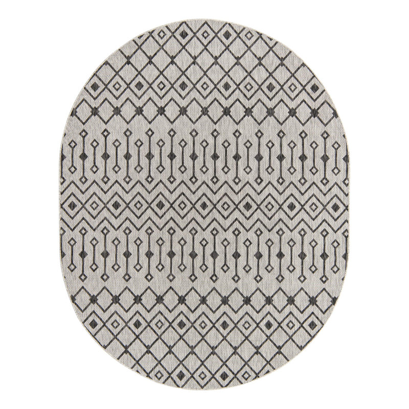 Tapis intérieur / extérieur gris clair Jaylah Southwestern, Ovale 7 pi 10 po x 10 pi