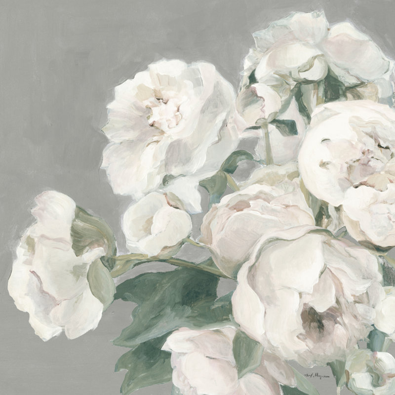 Pivoines sur fond gris, H 20 po x l 20 po