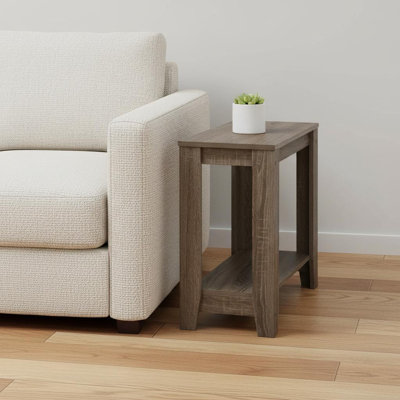  Table de bout transitionnelle en bois taupe profond de 22 po avec tablette ouverte