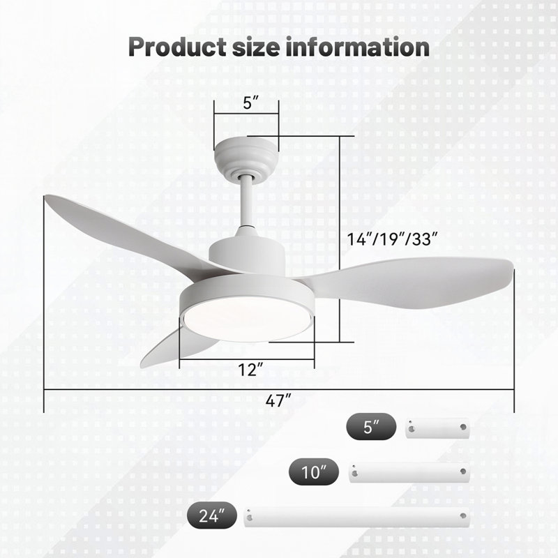 Ventilateur de plafond de 47 pouces avec lumière DEL de 22 W, moteur à courant continu réversible à 6 vitesses et télécommande pour le salon
