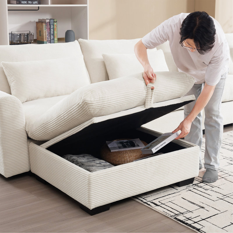 Modular Couch With Storage Ottoman, Beige