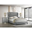 Grand lit Kevin, capitonné, tissu d'ameublement gris, profil bas-93513346