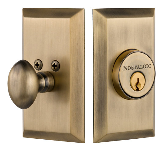 Nostalgic Warehouse Studio Plate Single Cylinder Deadbolt, Antique Brass