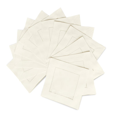 Cotton Linen Hemstitch Cocktail Napkins
