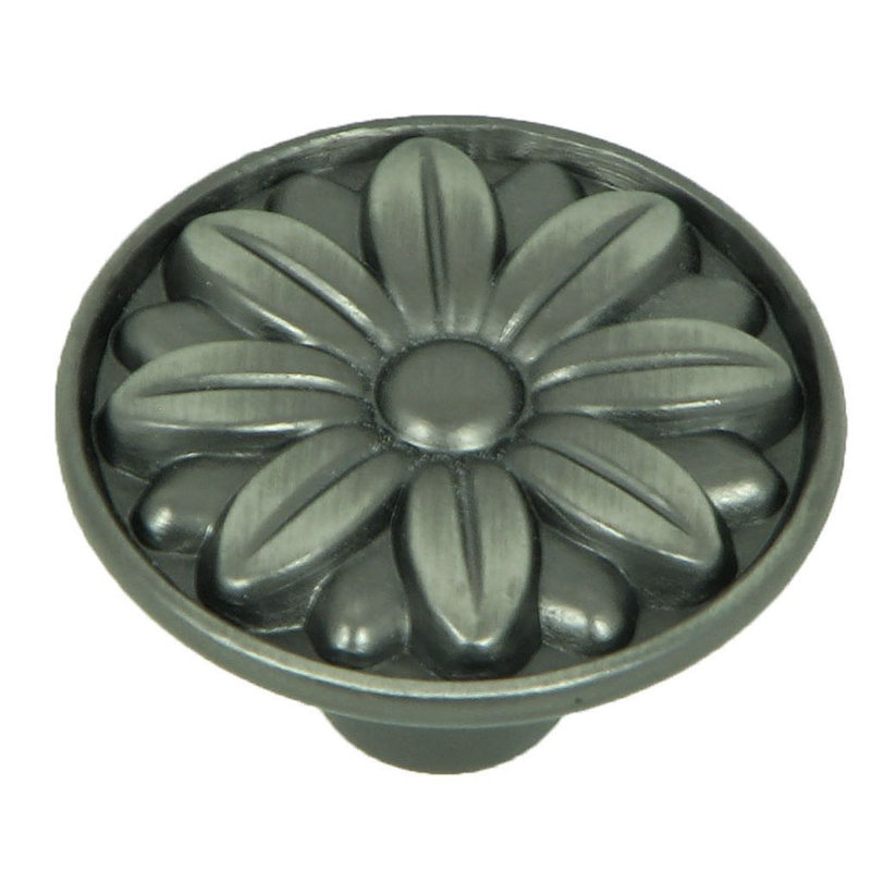 Weathered Nickel Round Flower Embossed Cabinet Knob Set