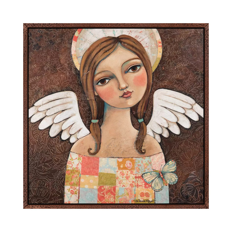 Sweetness With Butterflies by Teresa Kogut - Painting on Canvas, 93.98 cm H x 93.98 cm W, Classic Brown Wood Framed
