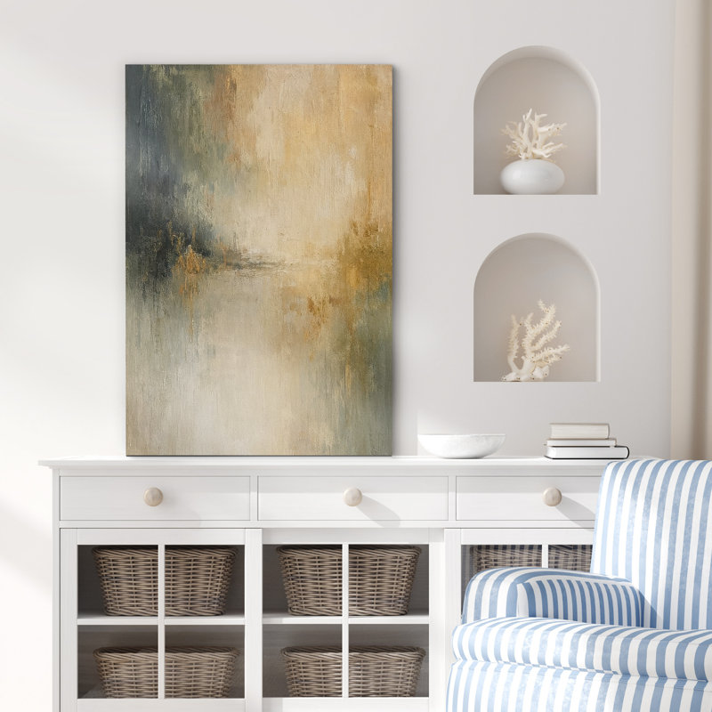 «Soft Golden and Blue Misty Landscape», reproduction d'art sur toile encadrée, H 36 po x l 24 po x P 1,5 po, Toile tendue