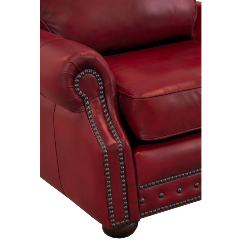 Speroni 100" Genuine Leather Rolled Arm Sofa, Brompton Deep Red Genuine Leather