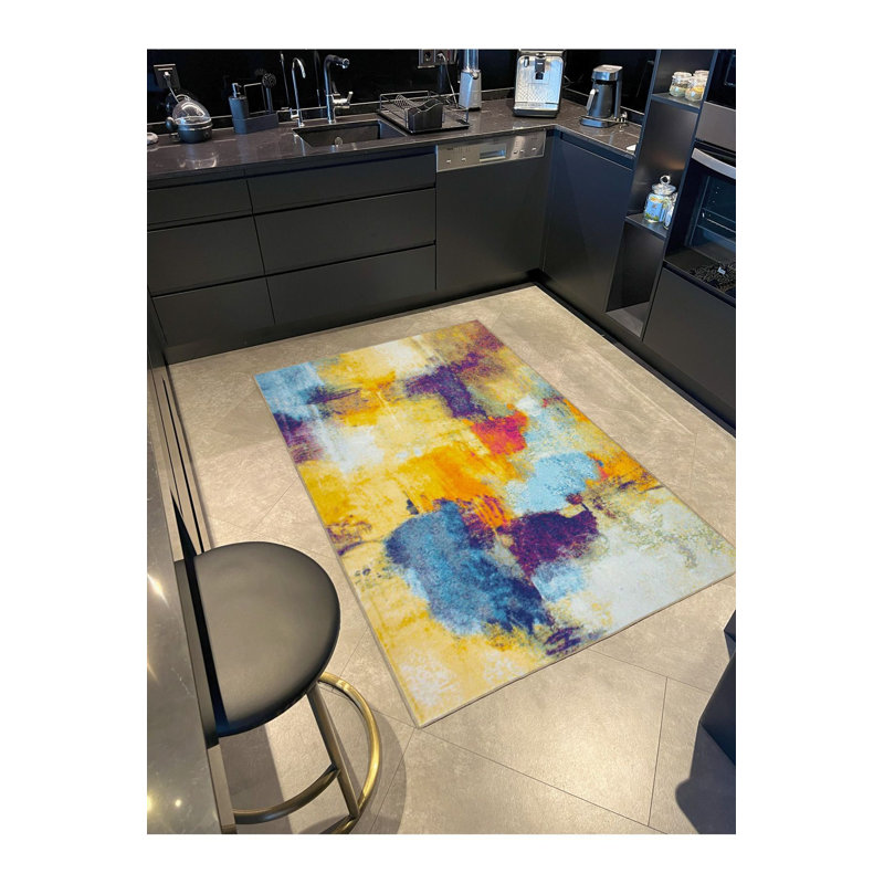 Blurred Multi Color Pattern Woven Base and Washable Area Rug, Runner 2'6" x 6'7"
