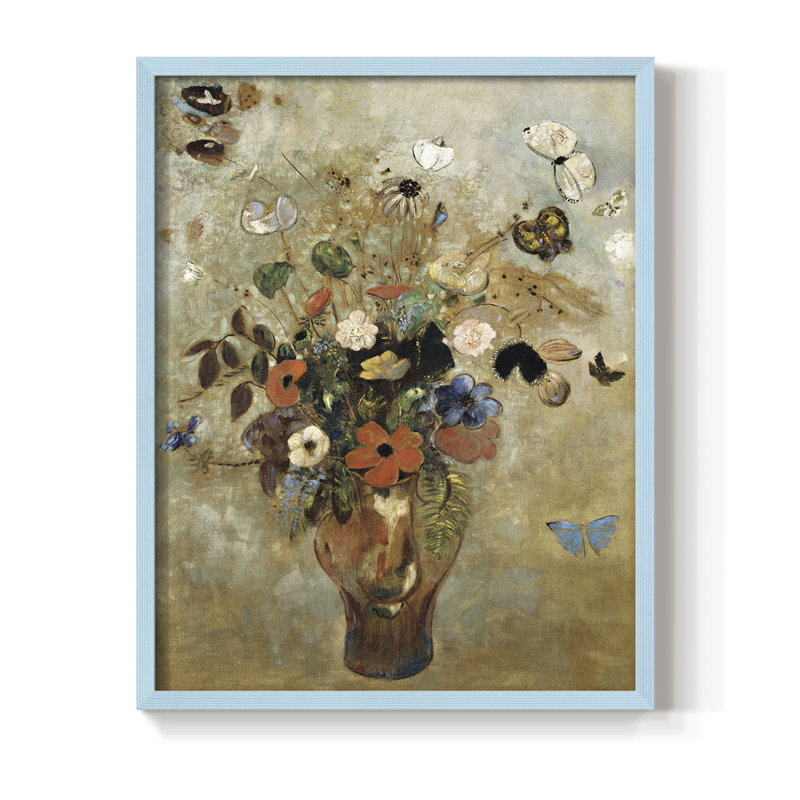 Reproduction florale rétro avec encadrement CCGLVI - bois massif, H 11 po x l 9 po, Bleu
