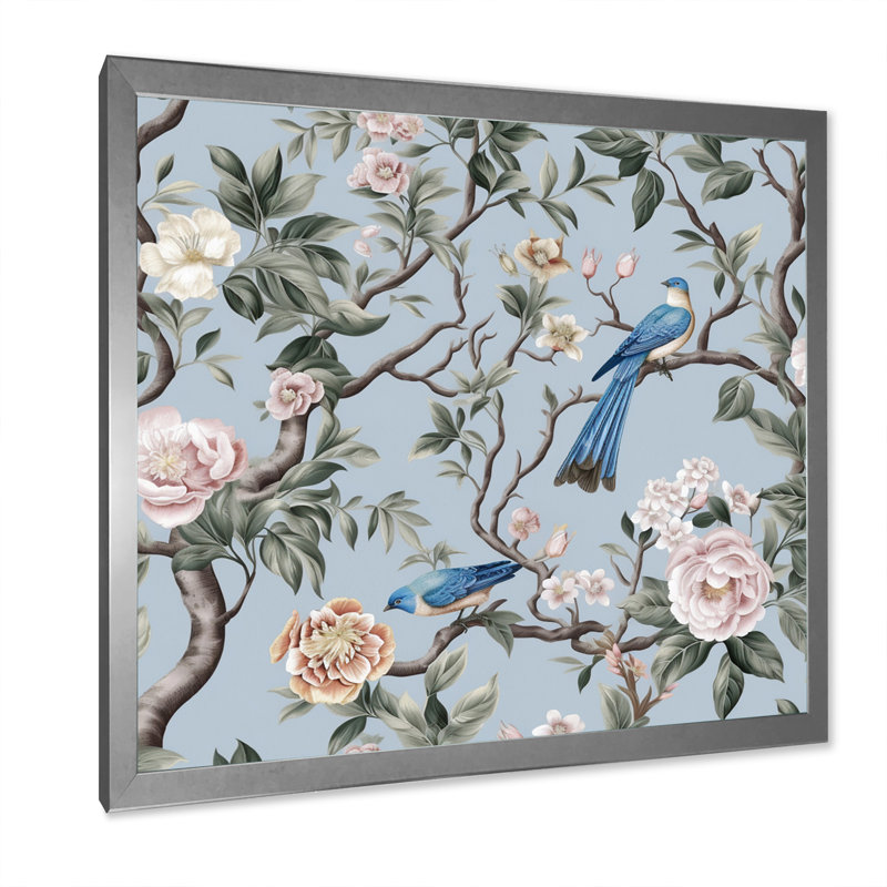 " Minimalism Bird On Flowers V ", 30" H x 30" W x 1" D, Silver Single Picture Framed