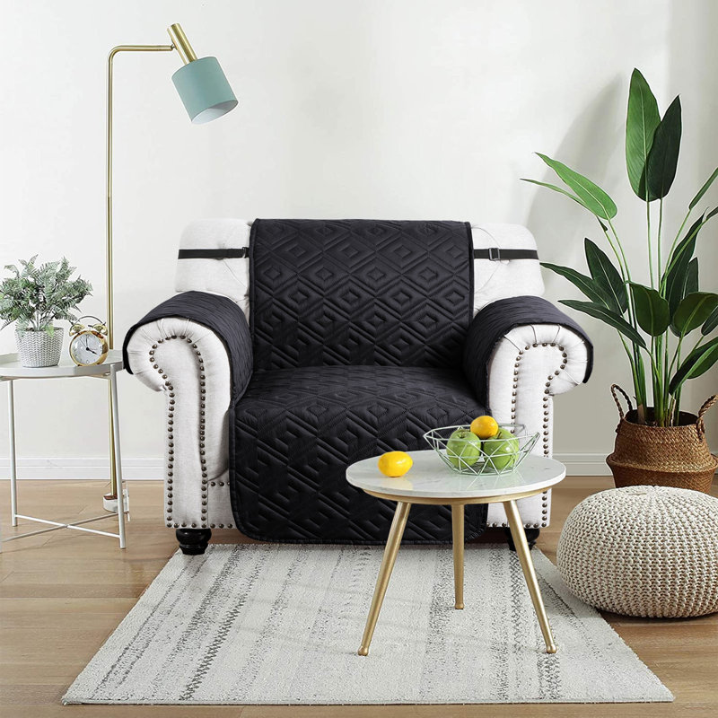 Waterproof Reversible Sofa Cover Quilted Anti-Slip Couch Protector with Adjustable Strap, 1 Seater: 179cm H × 165cm W