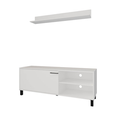 Meuble télé blanc en mélamine avec rangement ouvert - Style contemporain pour les salons minimalistes