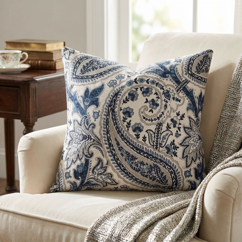 Coussin de luxe Tulip Safari, 18 po x 18 po, Bleu / Crème, Coussin décoratif