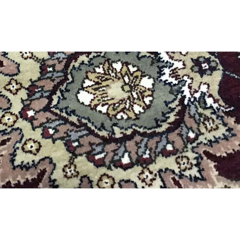Tapis floral en laine noué à la main Manchuria bleu marine / brun / gris