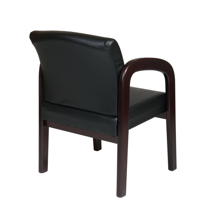 Mahogany Finish Black Faux Leather Visitor Chair