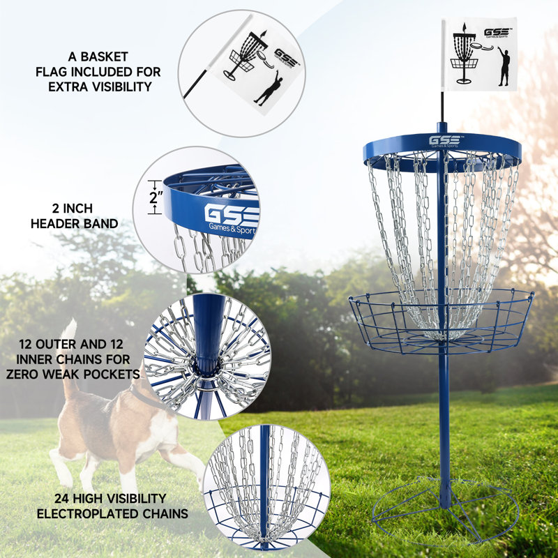 Panier de golf robuste à 24 chaînes GSE, cible de pratique professionnelle en métal, Bleu